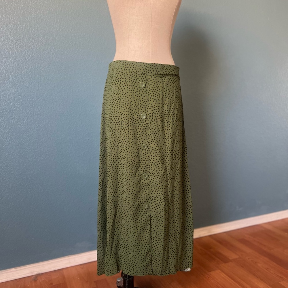 Women’s 89th & Madison Green Polka Dot Button-Front Vintage Style Maxi Skirt